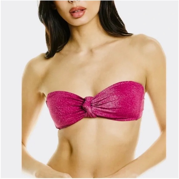 BCBGENERATION Magenta Berry Stardust Metallic Bandeau Bikini Top & B NWT 142.00 - Picture 2 of 8